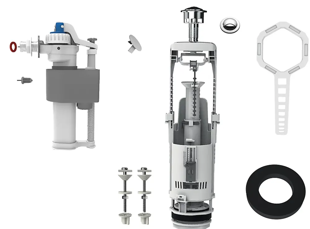 Flomasta Chasse d'eau + robinet flotteur à ouverture différé , double bouton poussoir + étrier