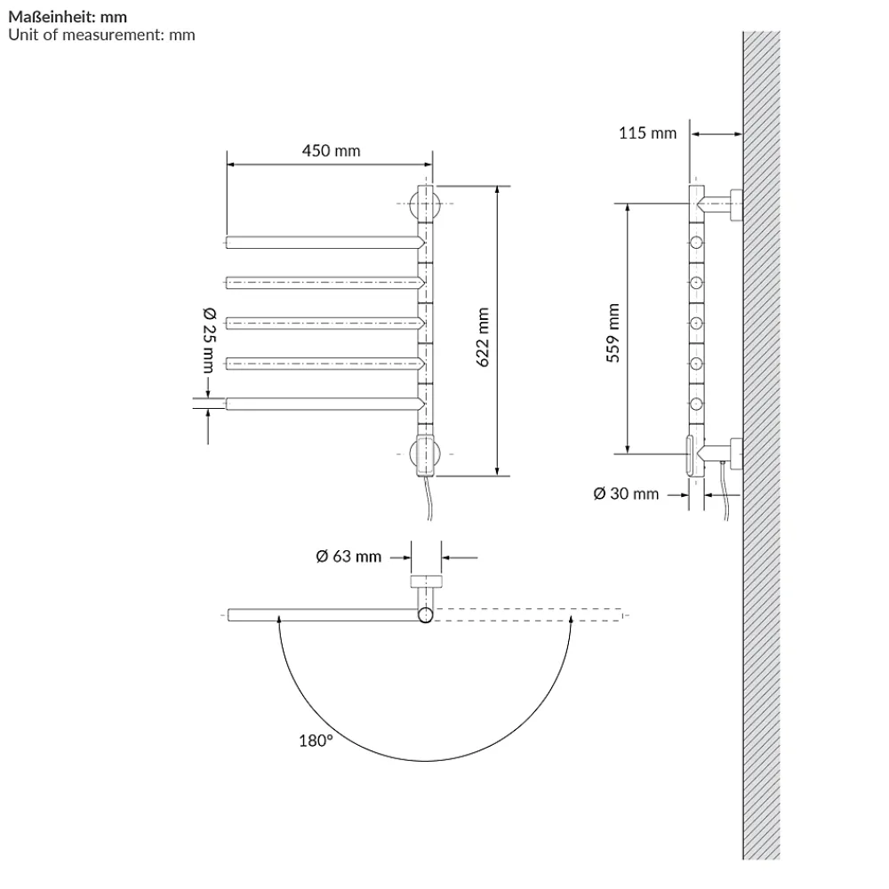 Luxebath Chauffe-serviette électrique 75W 45-60C 450x622 mm blanc rotation 180 degrés en acier inox