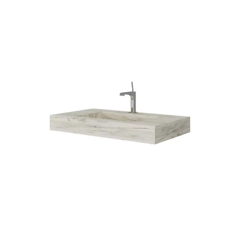 Lavabo|Kiamami Valentina 80Cm Hpl Stratifié Lavabo Chêne Glace Bassin Central