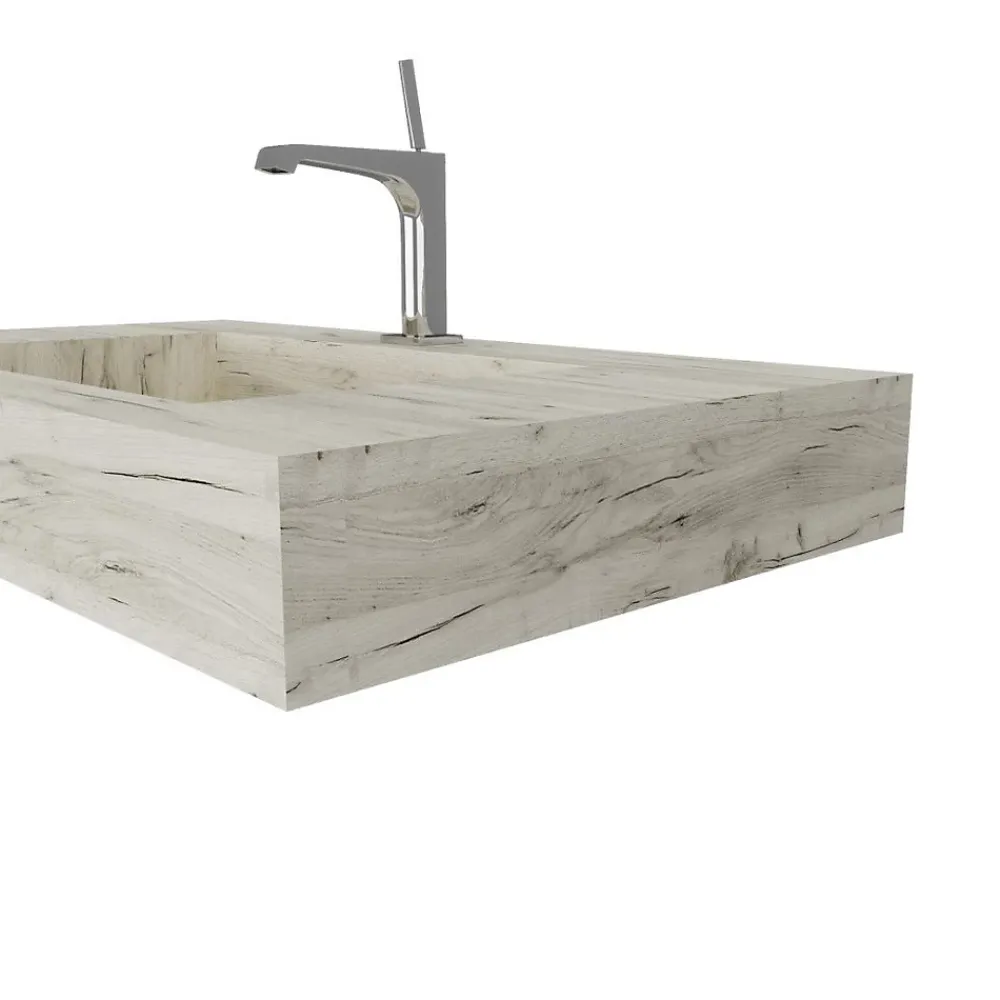 Lavabo|Kiamami Valentina 80Cm Hpl Stratifié Lavabo Chêne Glace Bassin Central
