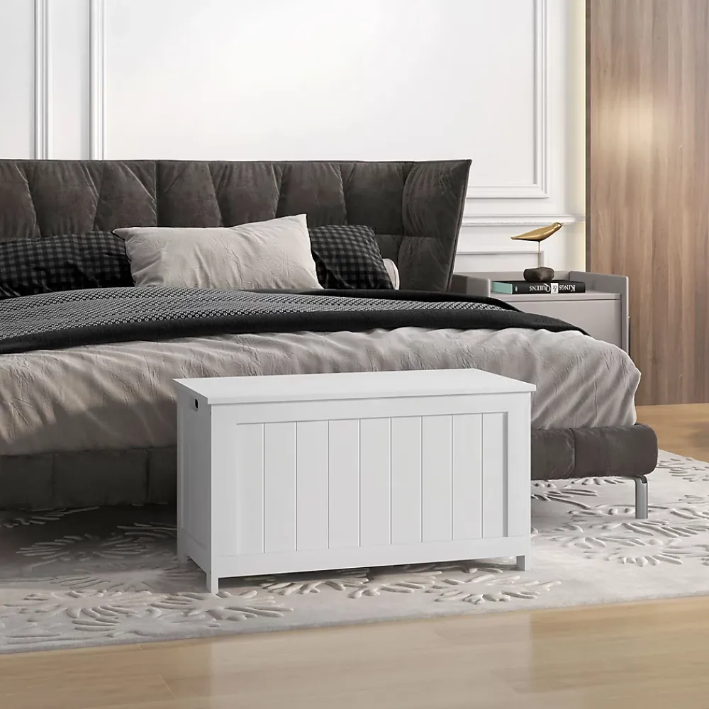 ProximaX Coffre de rangement avec poignée et couvercle, 81 x 40 x 46 cm, boîte de rangement pour salon et chambre, blanc