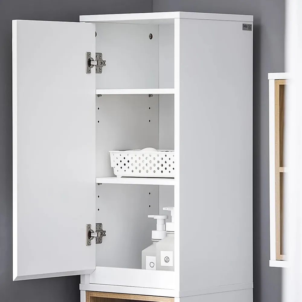 Colonne De Salle De Bains|Meuble De Salle De Bains Faible Profondeur|Sobuy Colonne Armoire Salle de Bain étagère étroite 2 Portes 2 Compartiments, BZR147-W,