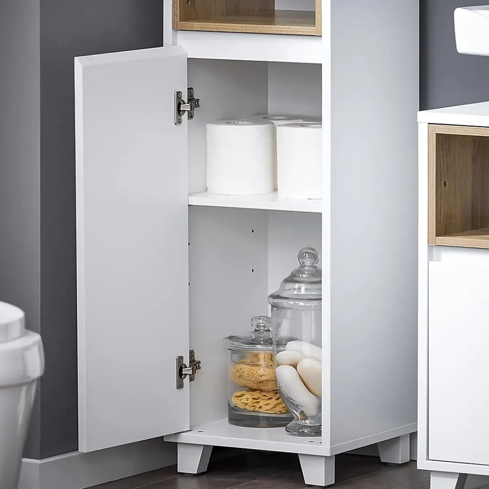 Colonne De Salle De Bains|Meuble De Salle De Bains Faible Profondeur|Sobuy Colonne Armoire Salle de Bain étagère étroite 2 Portes 2 Compartiments, BZR147-W,
