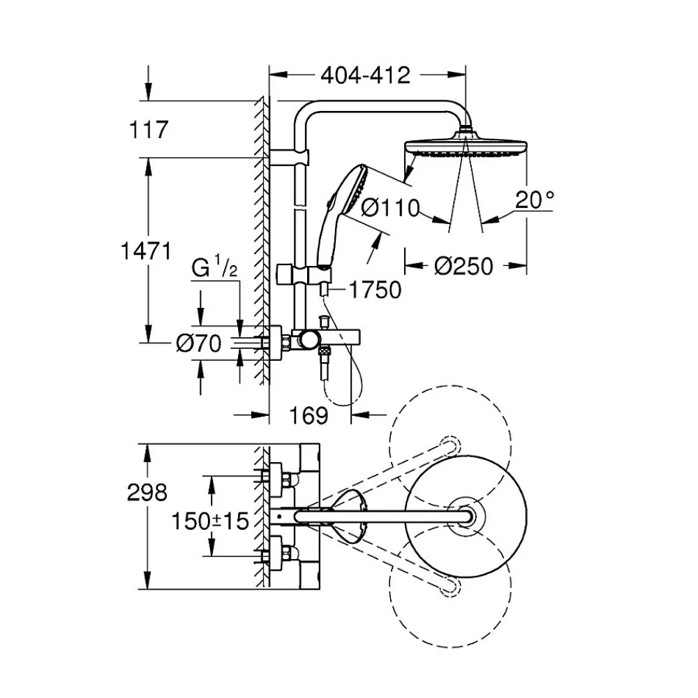 Grohe Colonne bain douche thermostatique Vitalio Start System Chromé