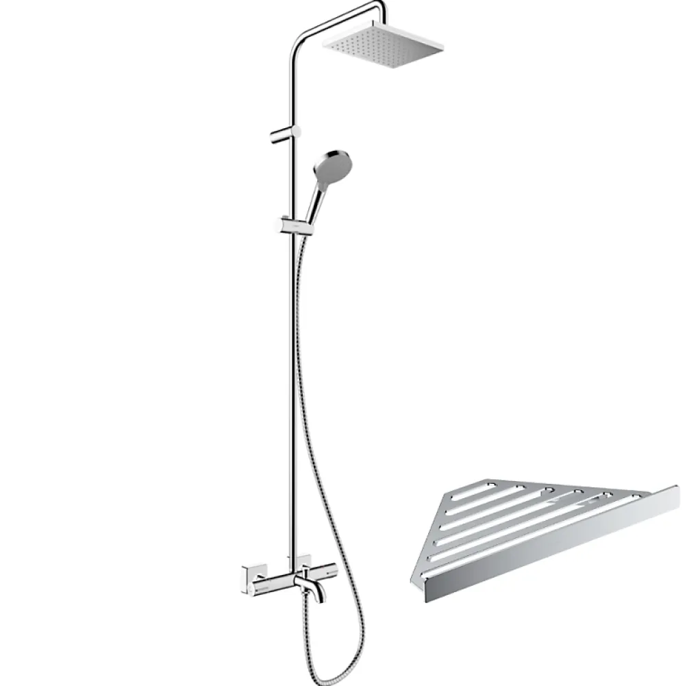 Hansgrohe Colonne bain douche thermostatique Vernis Shape 230 chromé + tablette AddStoris