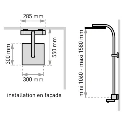 Valentin Colonne bain douche thermostatique avec pomme de tête, douchette et flexible, chrome, Touareg