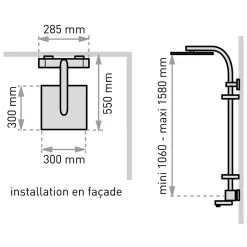 Valentin Colonne bain douche thermostatique avec tablettes, pomme de tête, douchette et flexible, chrome, Touareg