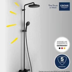 Robinet De Douche|Grohe Colonne bain douche thermostatique Vitalio Start System noir mat + Tablette de douche d'angle Start Cube