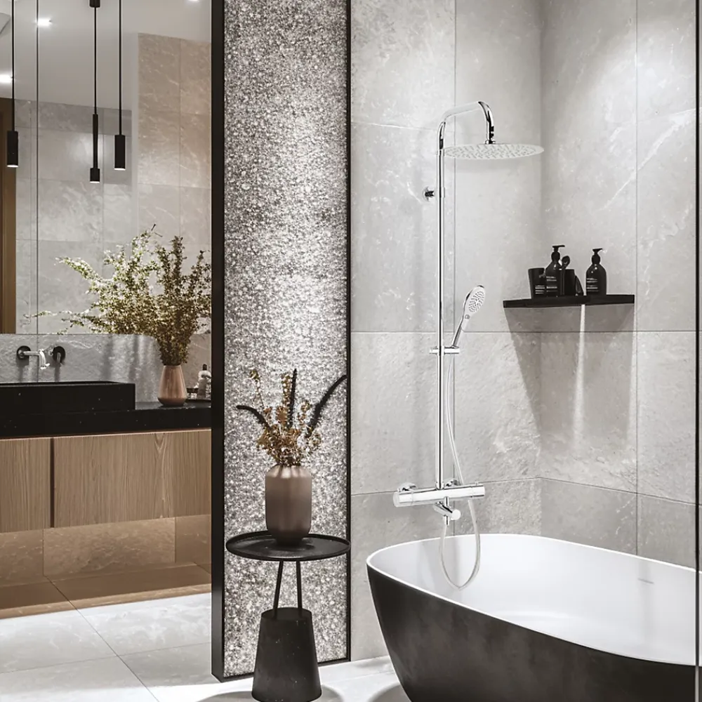 Colonne De Baignoire|Valentin Colonne bain douche thermostatique anti-brûlure avec pomme de tête, douchette et flexible, chrome, Opium