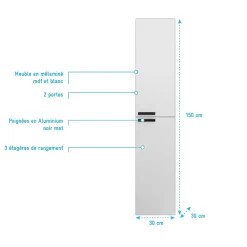 Aurlane Colonne Blanche 30x30x150 cm - Bois MDF Blanc Brillant - BOX-IN
