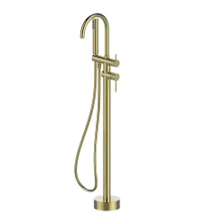 GoodHome Colonne de baignoire îlot + flexible + douchette, doré brossé, Owens
