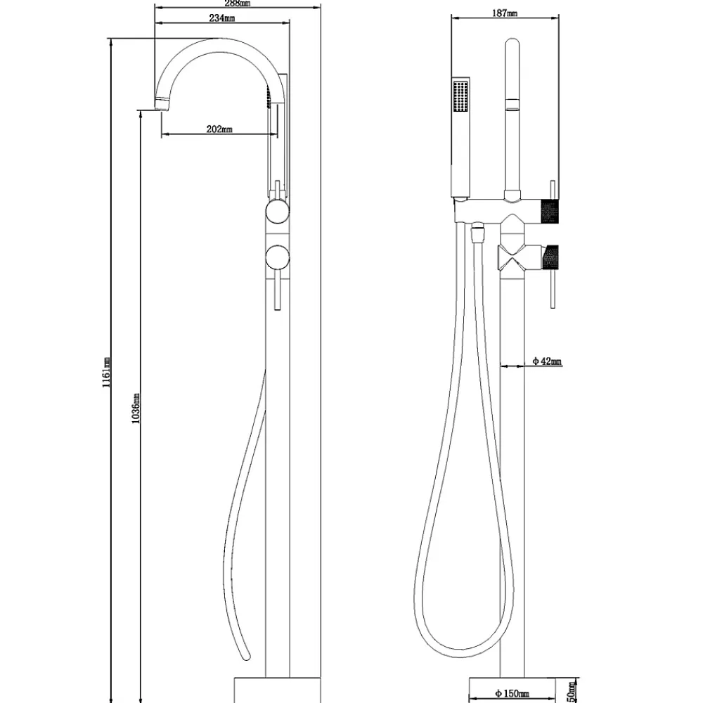 GoodHome Colonne de baignoire îlot + flexible + douchette, doré brossé, Owens