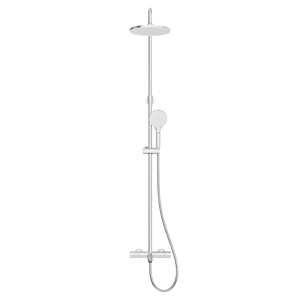 GoodHome Colonne de bain/douche thermostatique avec pommeau, douchette 3 jets, flexible, barre réglable, chrome, Anika