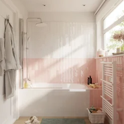 GoodHome Colonne de bain/douche thermostatique avec pommeau, douchette 3 jets, flexible, barre réglable, chrome, Anika