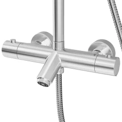 GoodHome Colonne de bain/douche thermostatique avec pommeau, douchette 3 jets, flexible, barre réglable, chrome, Anika