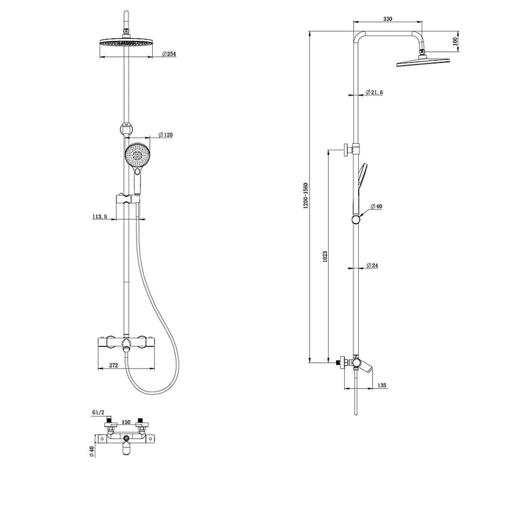 GoodHome Colonne de bain/douche thermostatique avec pommeau, douchette 3 jets, flexible, barre réglable, chrome, Anika