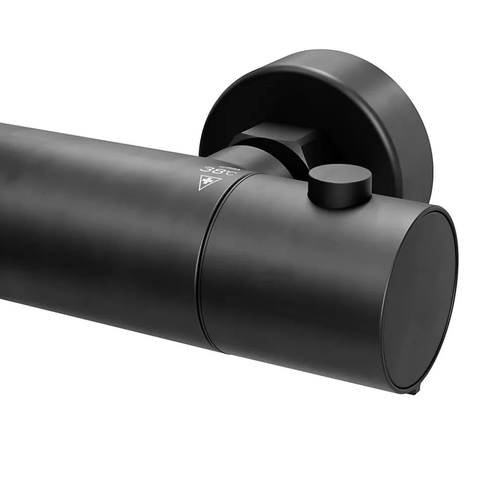 Colonne De Douche Thermostatique|GoodHome Colonne de bain/douche thermostatique avec pommeau, douchette 3 jets, flexible, barre réglable, noir, Anika
