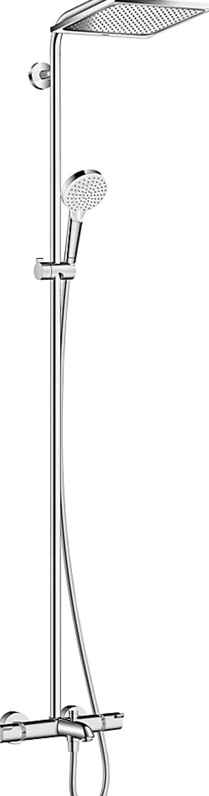 Colonne De Baignoire|Hansgrohe Colonne de bain/douche thermostatique avec pommeau + douchette 2 jets + flexible + barre réglable, chrome, Crometta E