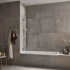 Colonne De Baignoire|Hansgrohe Colonne de bain/douche thermostatique avec pommeau + douchette 2 jets + flexible + barre réglable, chrome, Crometta E
