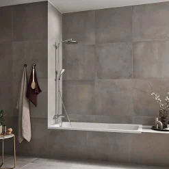 Colonne De Douche Thermostatique|Hansgrohe Colonne de bain/douche thermostatique avec pommeau + douchette 2 jets + flexible + barre réglable, chrome, Showerpipe Crometta S 240