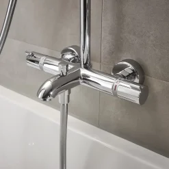 Colonne De Douche Thermostatique|Hansgrohe Colonne de bain/douche thermostatique avec pommeau + douchette 2 jets + flexible + barre réglable, chrome, Showerpipe Crometta S 240
