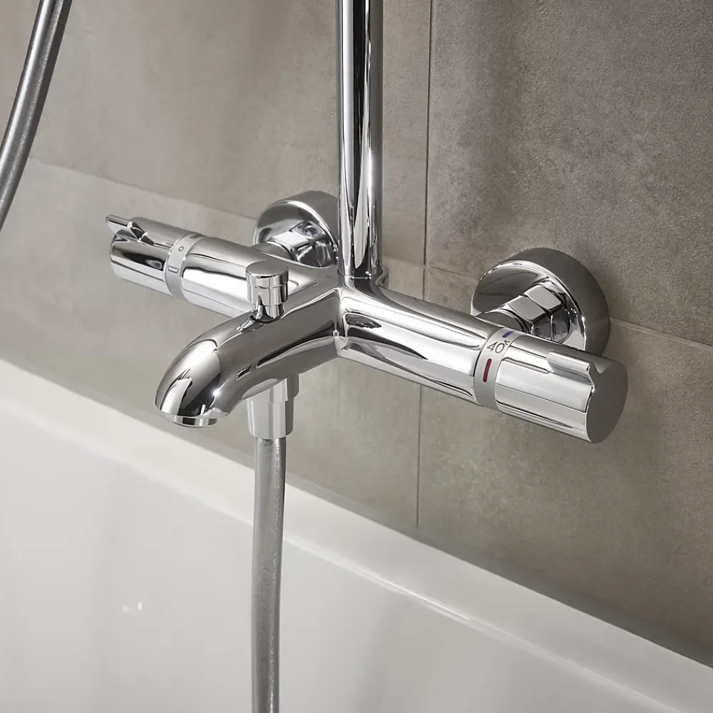 Colonne De Douche Thermostatique|Hansgrohe Colonne de bain/douche thermostatique avec pommeau + douchette 2 jets + flexible + barre réglable, chrome, Showerpipe Crometta S 240