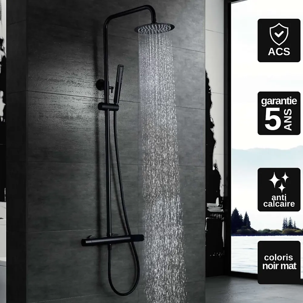 Imex Colonne de Douche Anti-Calcaire Noir Mat DINAMARCA BDR031/NG