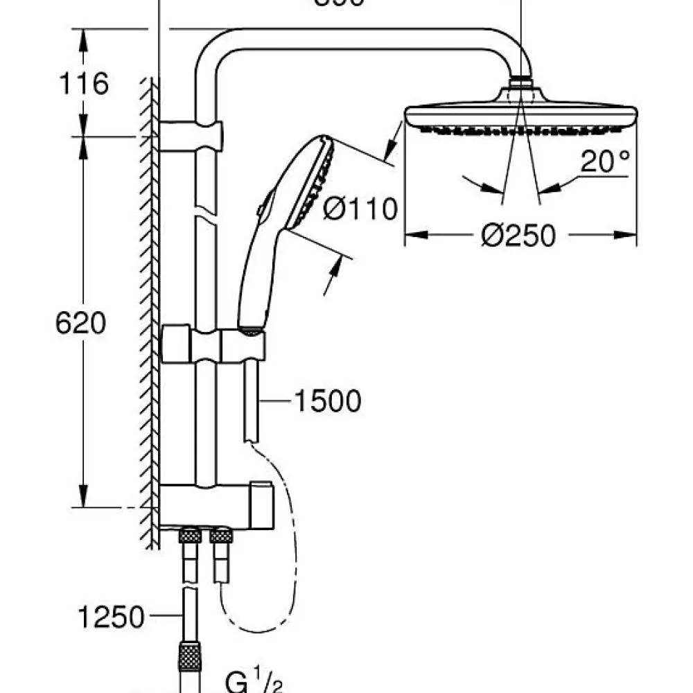 Colonne De Douche Thermostatique|Grohe Colonne de douche avec inverseur manuel - Economie d'eau - Vitalio Start System 250 - Chromé - 26680001