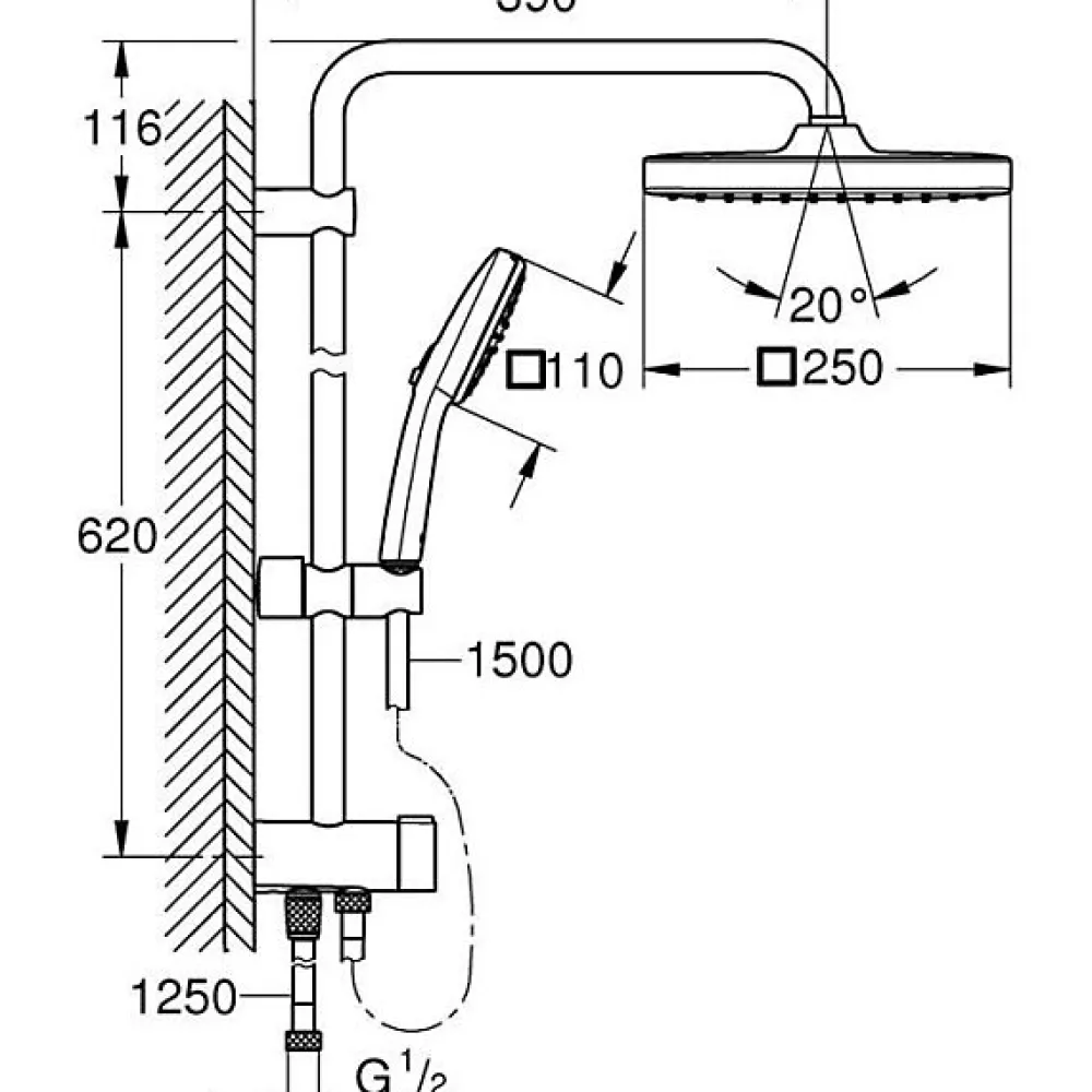 Grohe Colonne de douche avec inverseur manuel - Economie d'eau - Vitalio Comfort 250 - Noir Mat - 266982431
