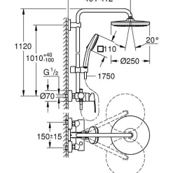 Colonne De Douche Thermostatique|Grohe Colonne de douche avec mitigeur monocommande - Economie d'eau - Vitalio Comfort 250 - Chromé - 26985001