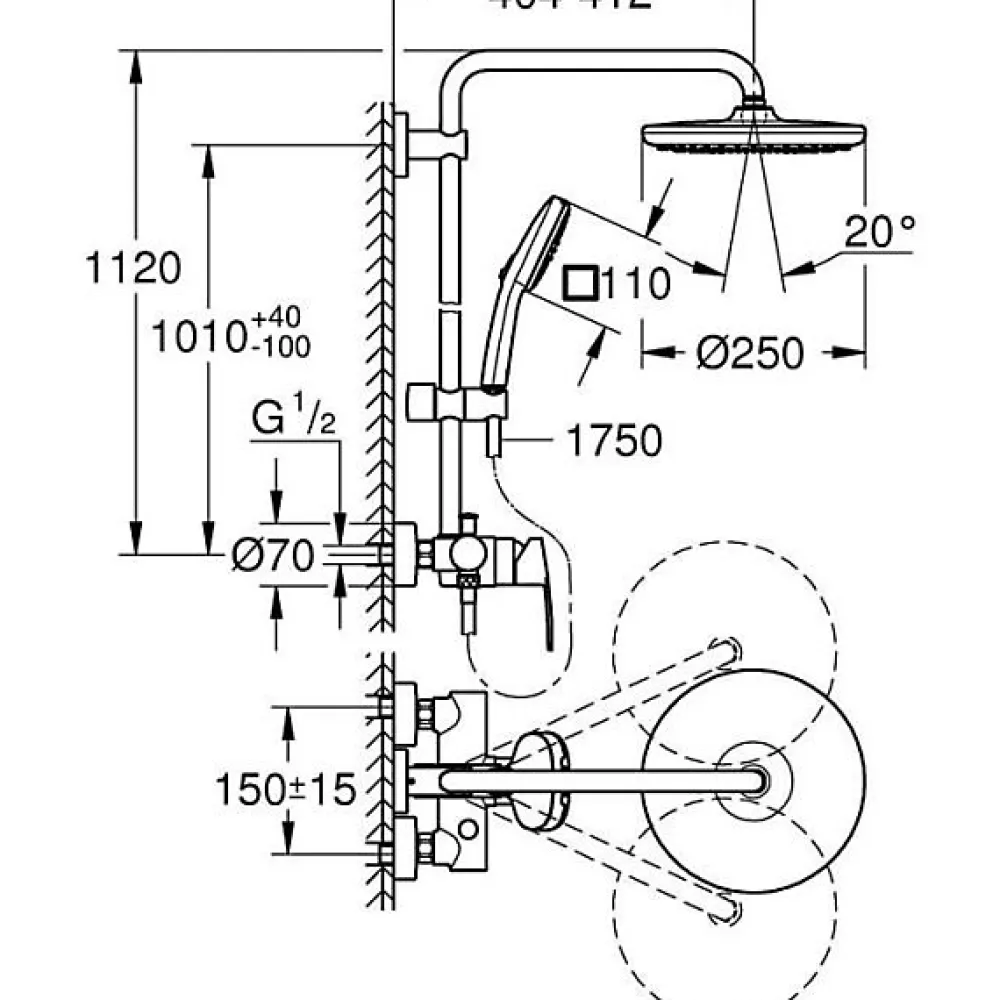 Colonne De Douche Thermostatique|Grohe Colonne de douche avec mitigeur monocommande - Economie d'eau - Vitalio Comfort 250 - Chromé - 26985001