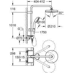 Colonne De Douche Thermostatique|Grohe Colonne de douche avec mitigeur thermostatique Vitalio Joy System 210 Quickfix + microfibre