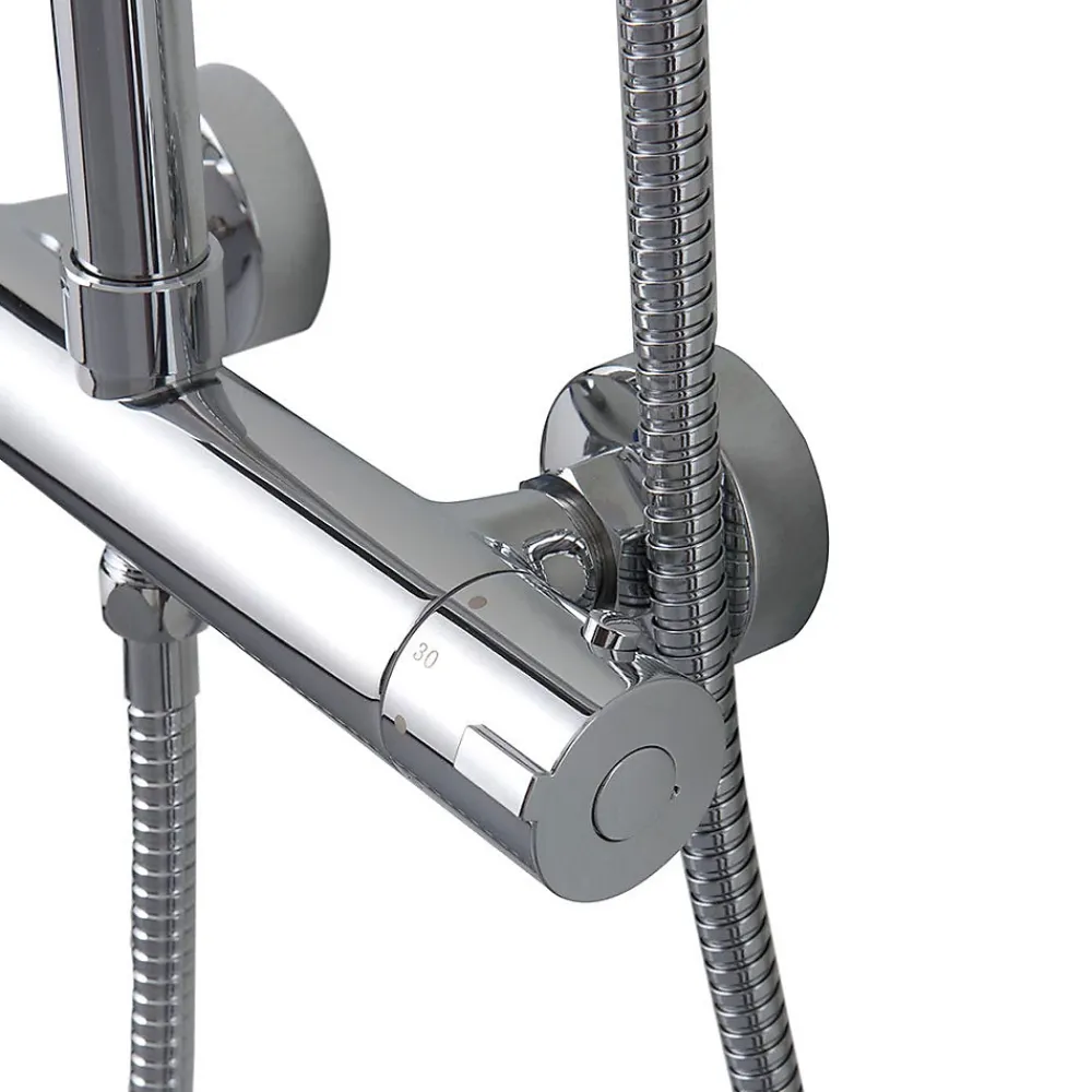 Kiamami Valentina Colonne De Douche Avec Mitigeur Thermostatique, Tête De Douche Fixe Et Douchette À Main À Jet Unique