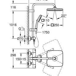Grohe Colonne de douche avec mitigeur thermostatique - Economie d'eau - Vitalio Comfort 250 - Chromé - 26696001
