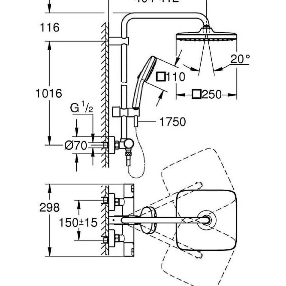Grohe Colonne de douche avec mitigeur thermostatique - Economie d'eau - Vitalio Comfort 250 - Chromé - 26696001