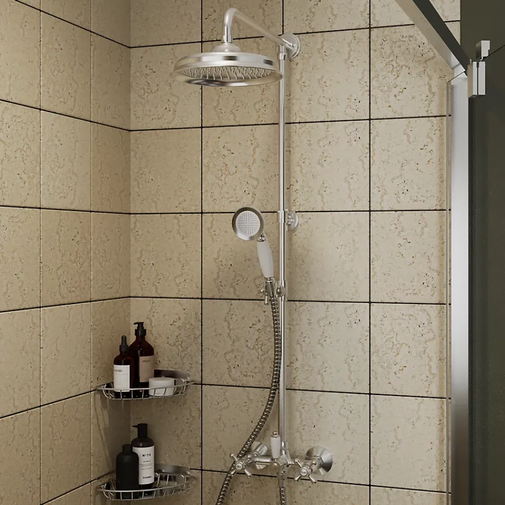 Colonne De Douche Mécanique|GoodHome Colonne de douche avec mélangeur mécanique + douchette + flexible + barre réglable, chrome, Etel