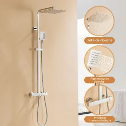 Colonne De Douche Thermostatique|Auralum Max Colonne de Douche avec Robinetterie Thermostatique, Ensemble de Douche avec pommeau + douchette
