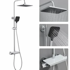 Lohneo Max Colonne de Douche avec Robinetterie Thermostatique Lonheo max Ensemble de Douche avec Etagère, Douchette 3 jets