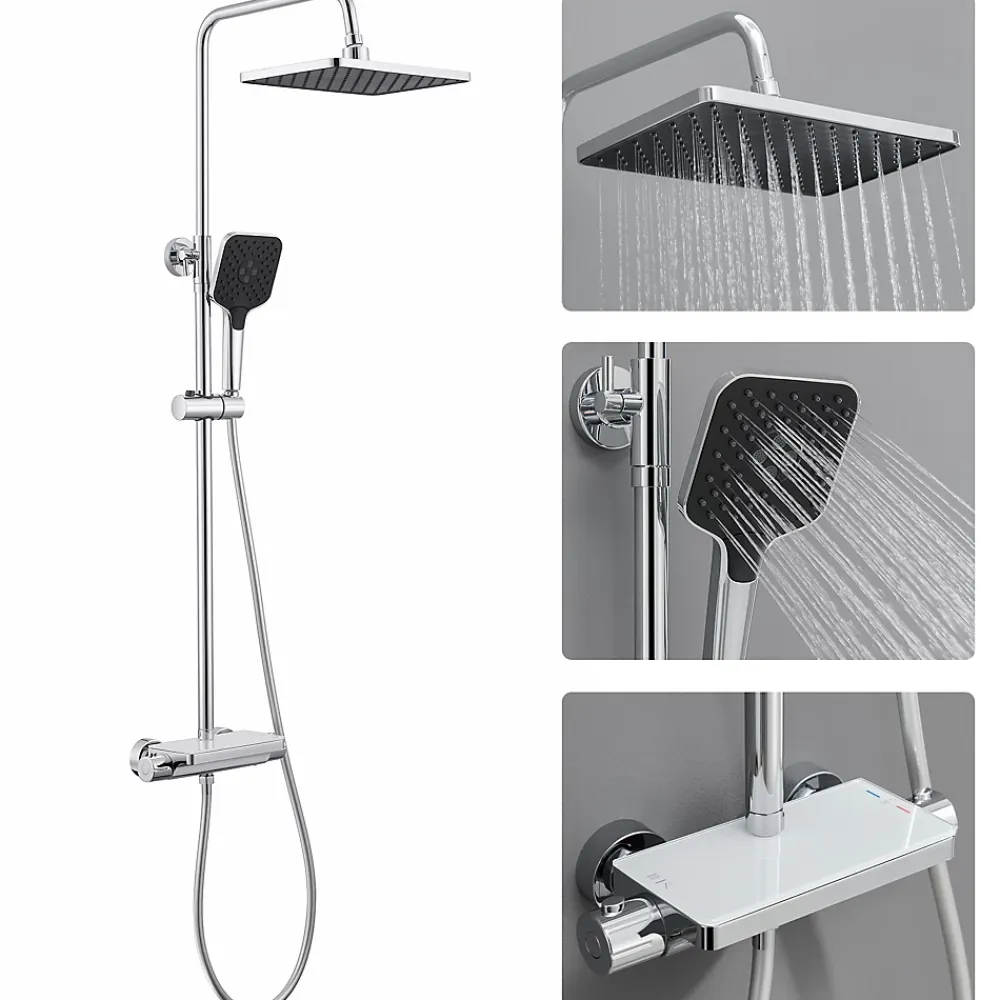 Lohneo Max Colonne de Douche avec Robinetterie Thermostatique Lonheo max Ensemble de Douche avec Etagère, Douchette 3 jets