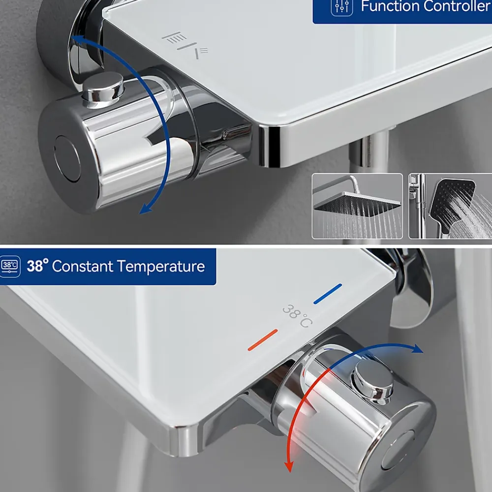 Lohneo Max Colonne de Douche avec Robinetterie Thermostatique Lonheo max Ensemble de Douche avec Etagère, Douchette 3 jets