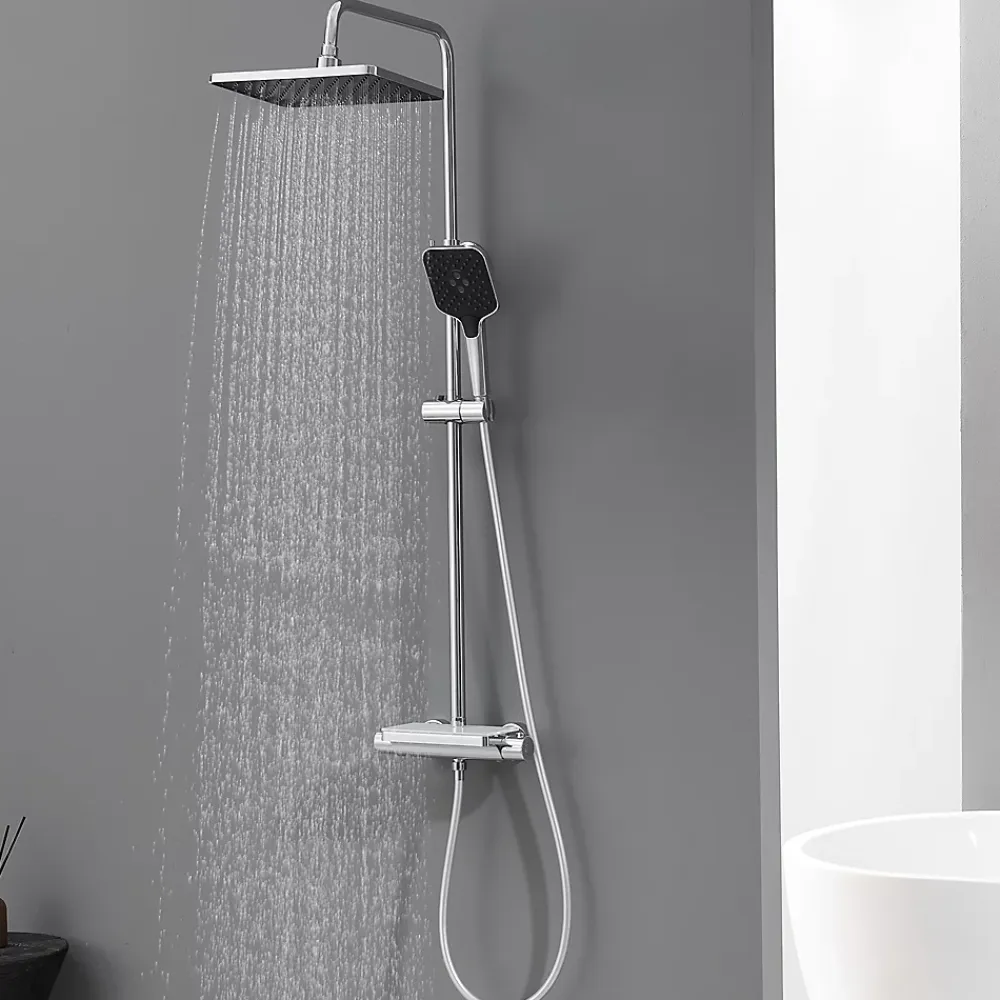 Lohneo Max Colonne de Douche avec Robinetterie Thermostatique Lonheo max Ensemble de Douche avec Etagère, Douchette 3 jets