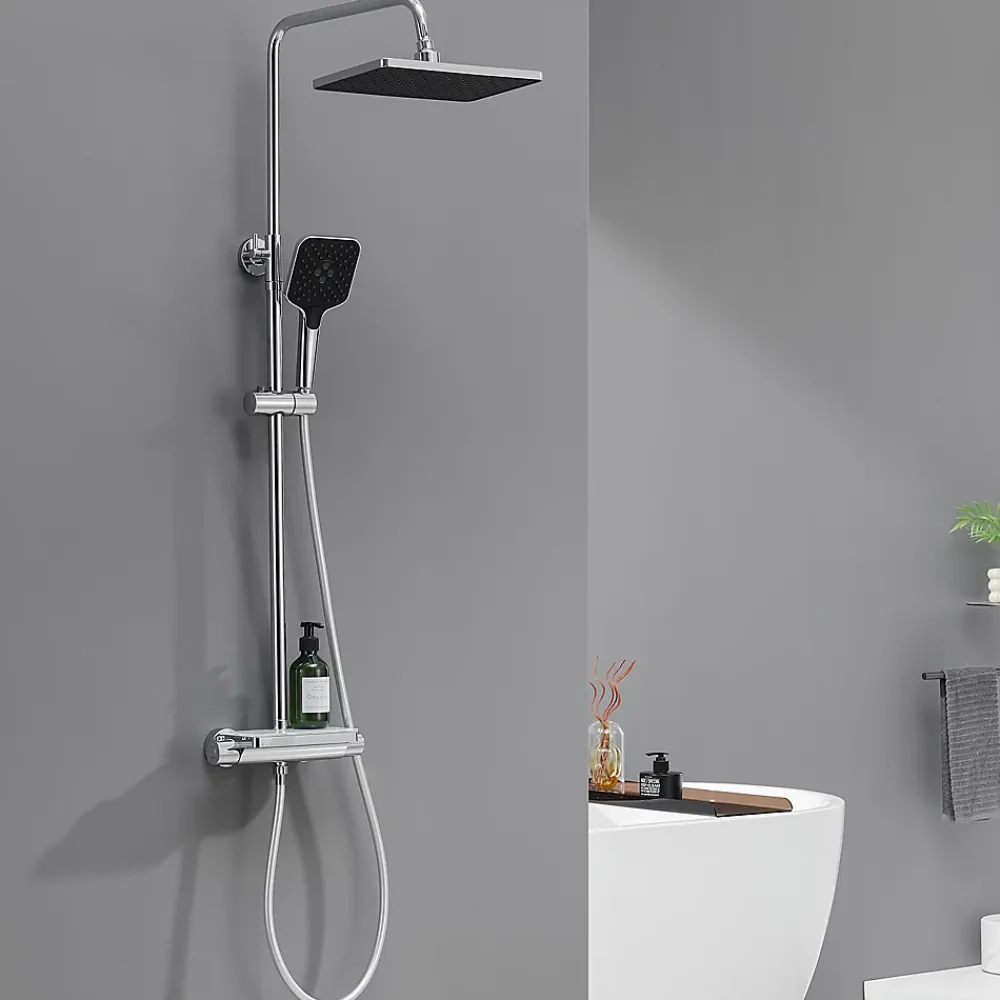 Lohneo Max Colonne de Douche avec Robinetterie Thermostatique Lonheo max Ensemble de Douche avec Etagère, Douchette 3 jets