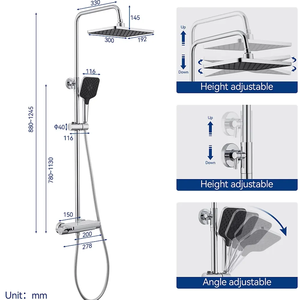 Lohneo Max Colonne de Douche avec Robinetterie Thermostatique Lonheo max Ensemble de Douche avec Etagère, Douchette 3 jets