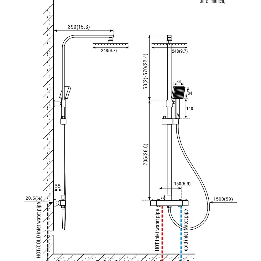 Auralum Max Colonne de Douche avec Robinetterie Thermostatique, Ensemble de Douche avec pommeau + douchette + flexible