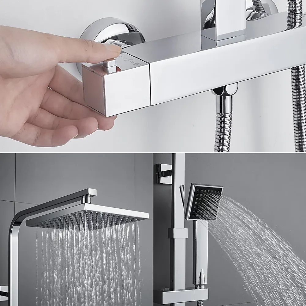 Colonne De Douche Thermostatique|Auralum Max Colonne de Douche avec Robinetterie Thermostatique, Ensemble de Douche avec pommeau + douchette