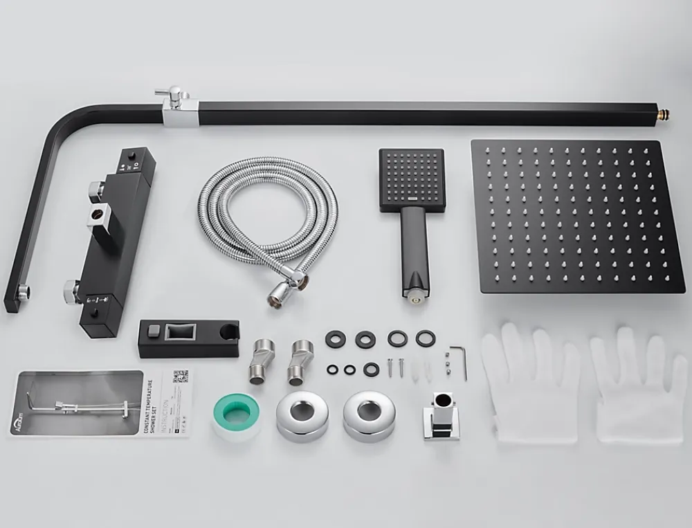 Auralum Max Colonne de Douche avec Robinetterie Thermostatique, Ensemble de Douche avec pommeau + douchette + flexible