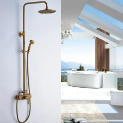 Auralum Max Colonne de Douche avec Robinetterie , Ensemble de Douche avec pommeau + douchette + barre réglable, bronze brossé