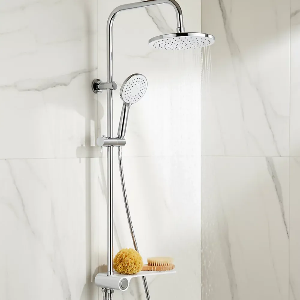 Colonne De Douche Sans Robinetterie| Colonne de douche avec étagère blanche