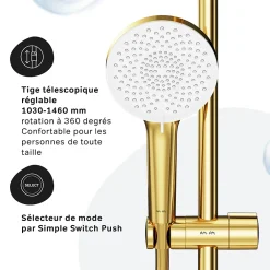 Colonne De Douche Thermostatique|Am.Pm Europe Colonne de douche baignoire thermostatique Système de douche avec mitigeur thermostatique, doré, F07XA499 X-Joy AM.PM