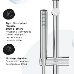 Colonne De Baignoire|Am.Pm Europe Colonne de douche baignoire sans robinet, Système de douche, Barre de douche Chromé, Spike F07PA000 AM PM